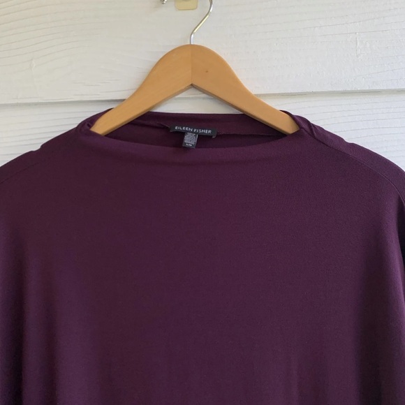 Eileen Fisher Maroon Tunic Top Mini Dress L Long Sleeve Pocket Slits Stretch - Picture 2 of 9